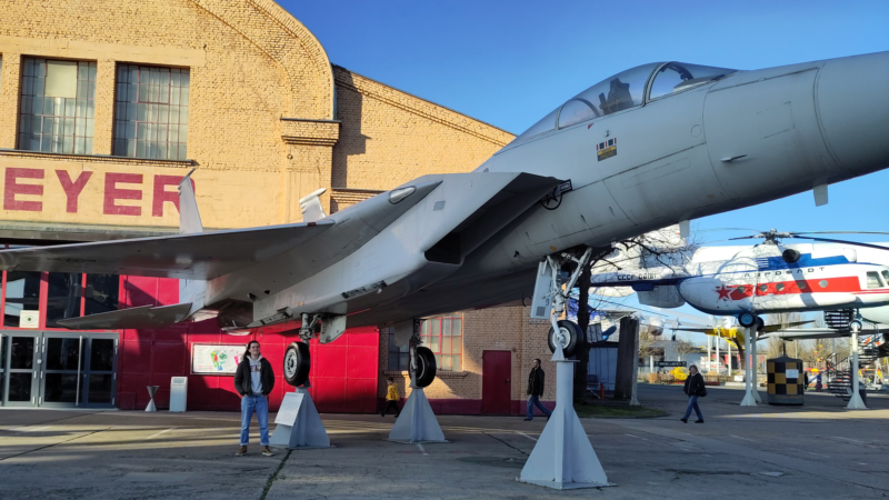 Nick stands under an F-15 at Speyer Techink Museum